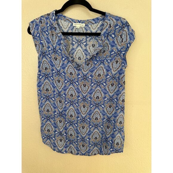 Artisan NY Womens Blue Blouse Small Paisley sleeveless striped rayon v-neck - Picture 2 of 7